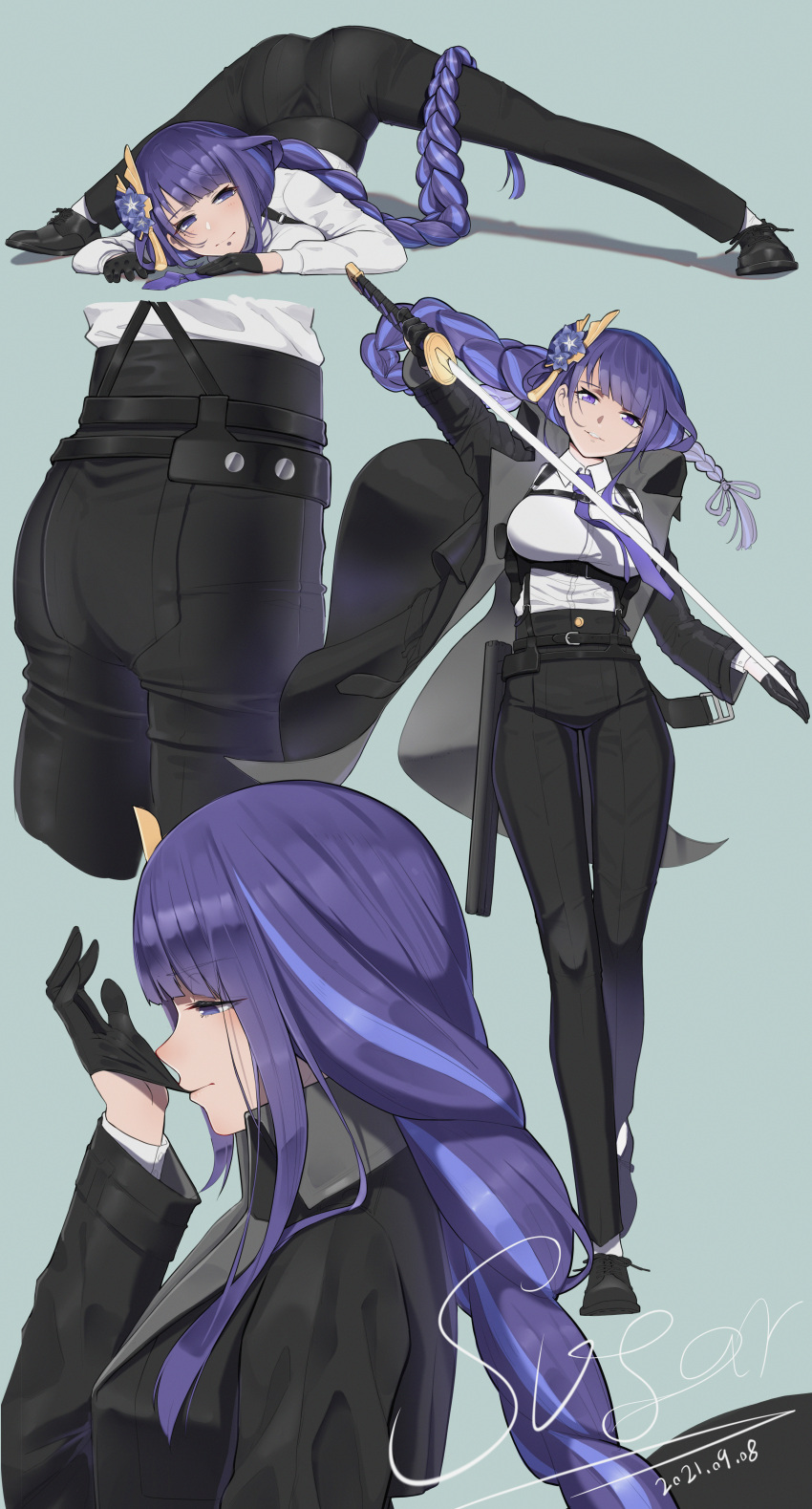 1girl, absurdres, ass, braid, braided_ponytail, genshin_impact, hair_ornament, highres