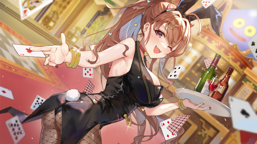 1girl, animal_ears, ass, bangs, bare_shoulders, blush, breasts, brown_hair
