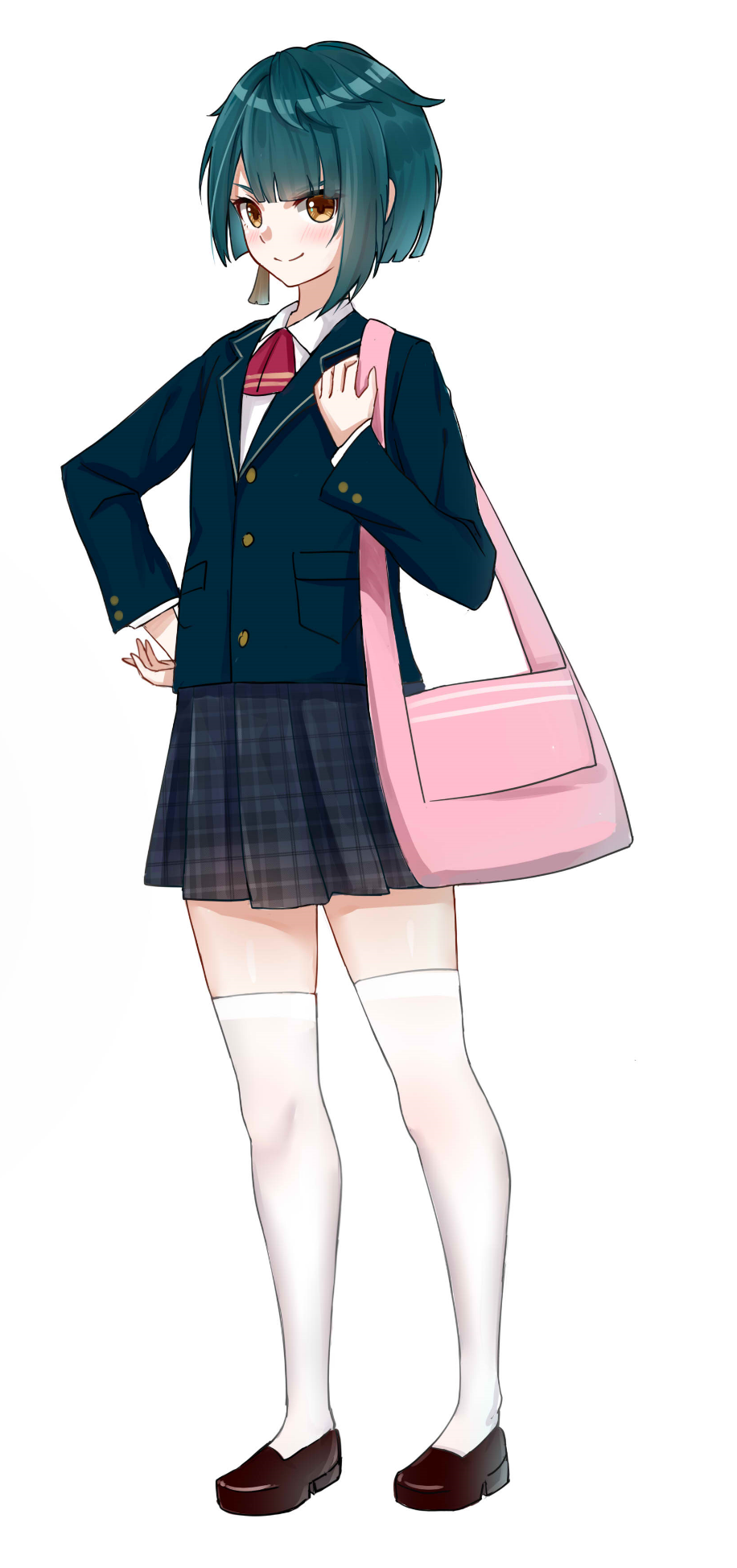1boy, alternate_costume, ascot, bag, black_jacket, blazer, blush, brown_eyes