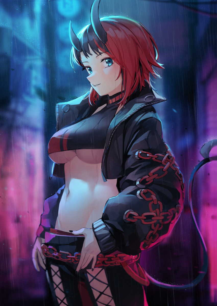 1girl, absurdres, black_hair, black_jacket, black_pants, black_shirt, blue_eyes, blurry
