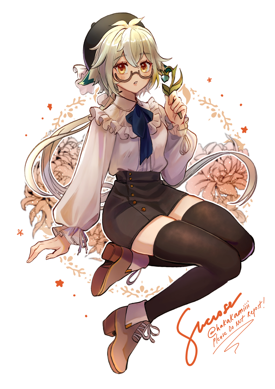 1girl, alternate_costume, animal_ears, bangs, black_legwear, black_skirt, brown_footwear, casual