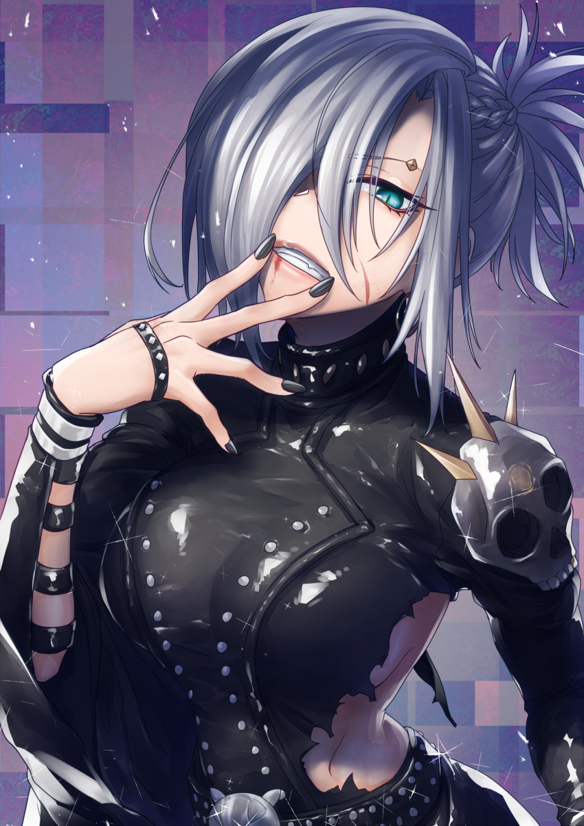 1girl, absurdres, aqua_eyes, black_nails, braid, breasts, girls_frontline, highres