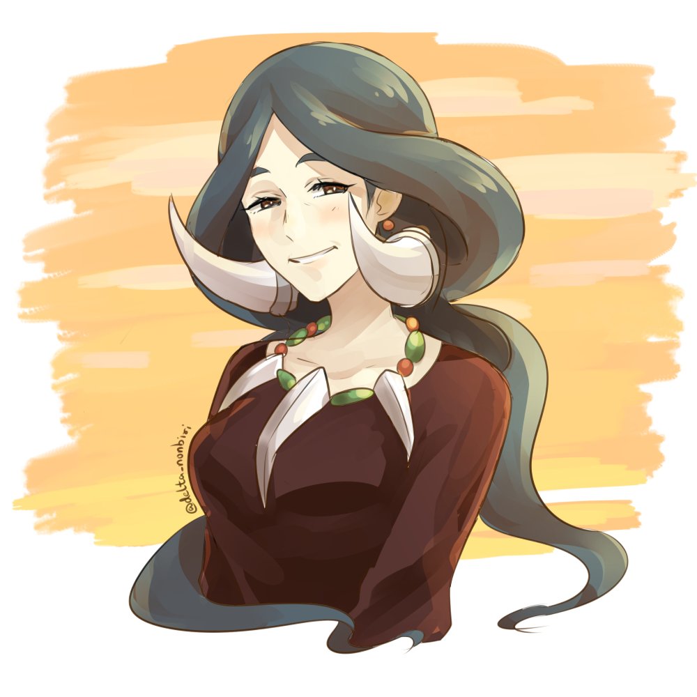 1girl, bangs, black_hair, blush, breasts, brown_dress, brown_eyes, collarbone