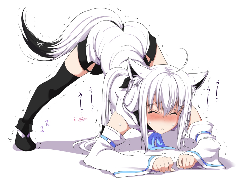 1girl, ahoge, animal_ear_fluff, animal_ears, black_footwear, black_legwear, black_ribbon, black_shorts
