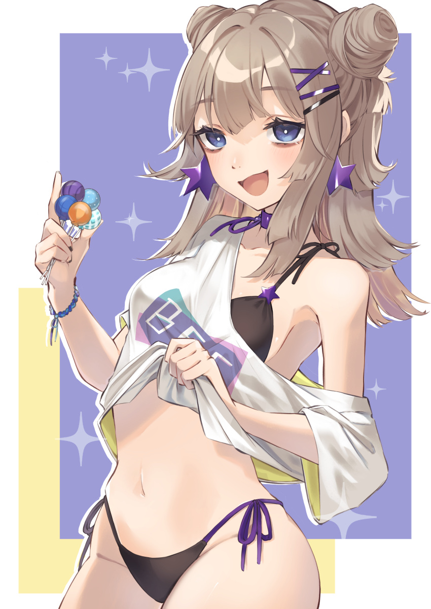 1girl, aa-12_(girls'_frontline), absurdres, ahoge, bikini, black_bikini, blue_eyes, breasts