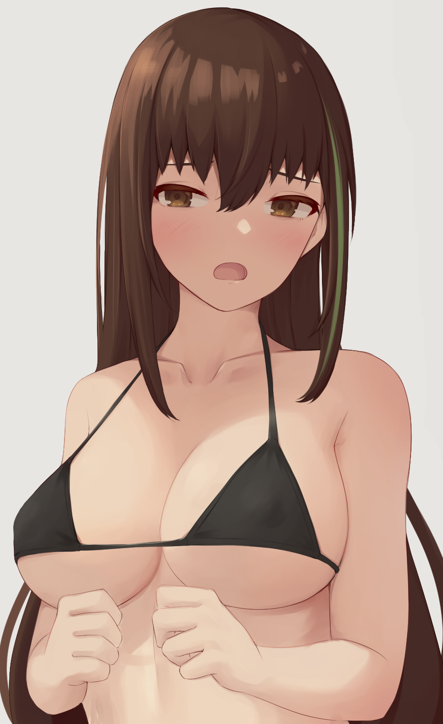 1girl, act_(xadachit), bikini, bikini_top, black_bikini, blush, breasts, brown_eyes
