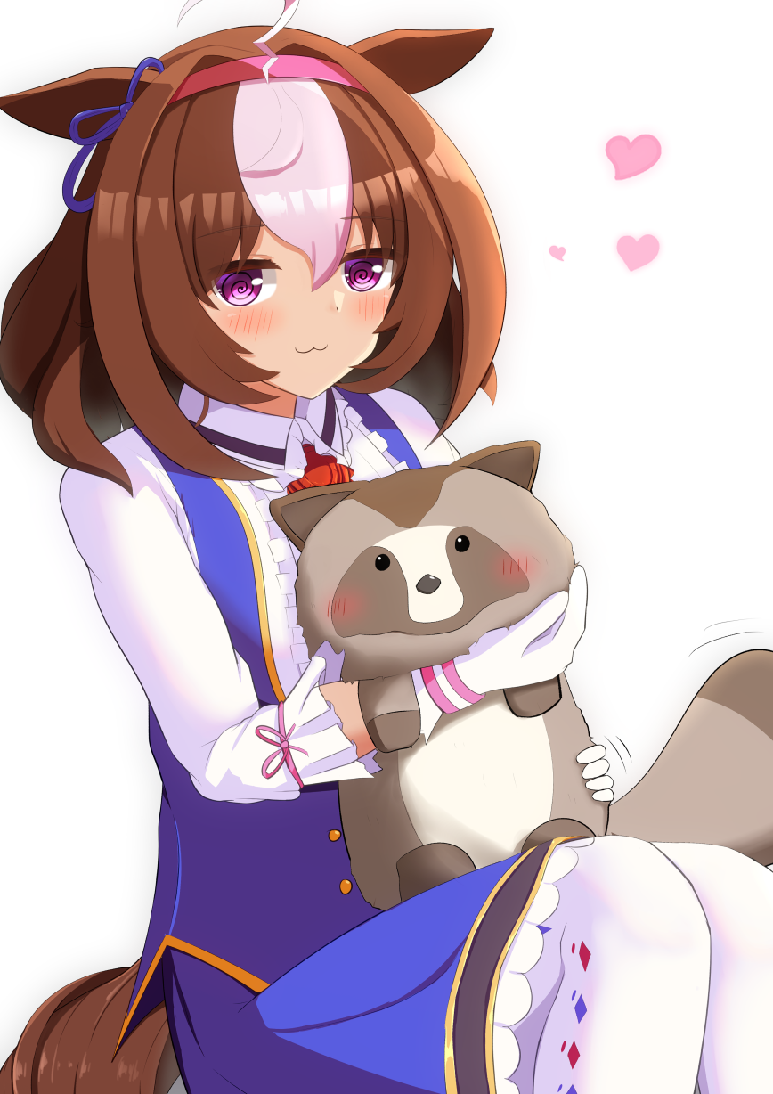 1girl, :3, @_@, ahoge, animal, animal_ears, brown_hair, center_frills