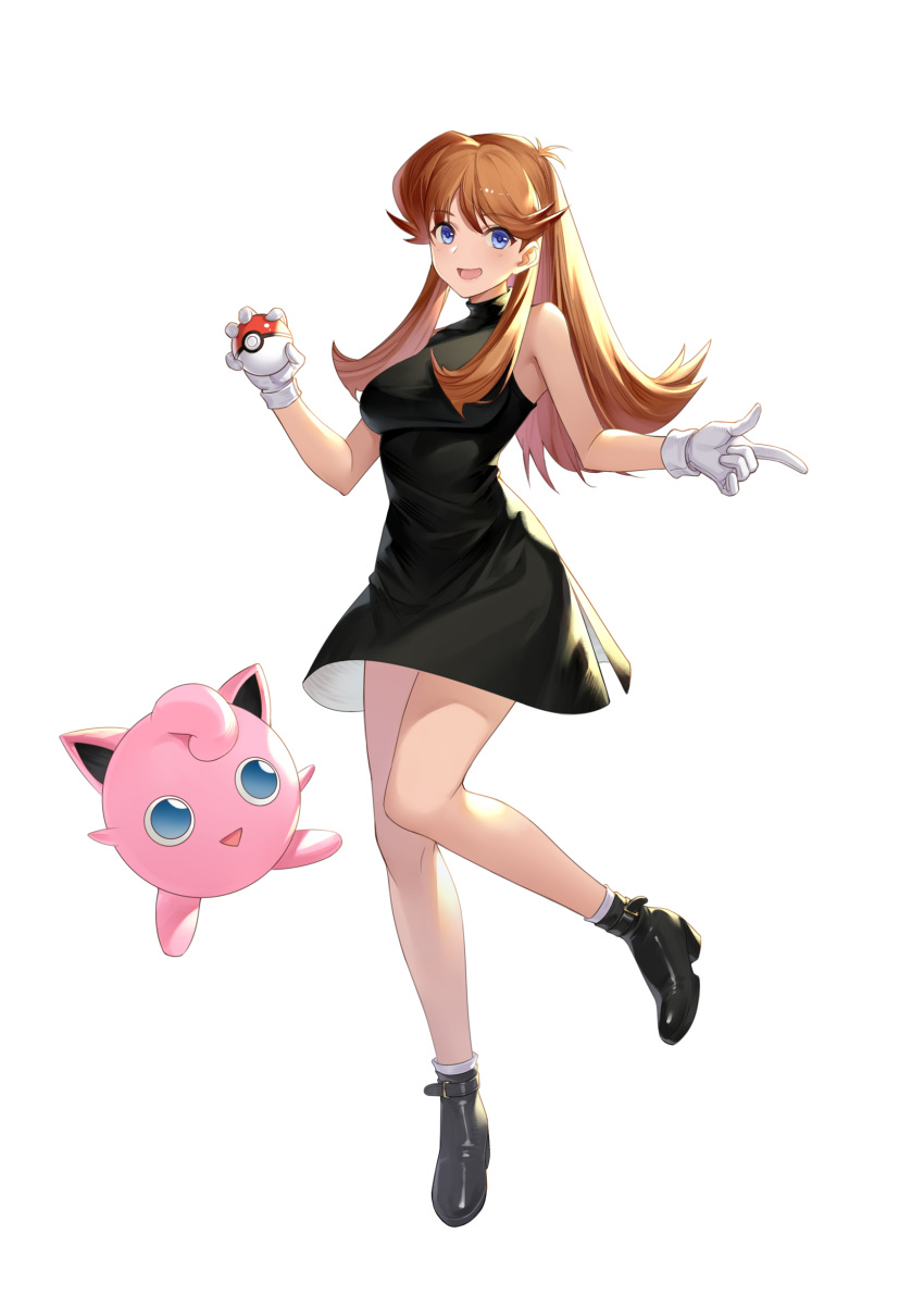 1girl, absurdres, bangs, bare_arms, black_dress, black_footwear, blue_eyes, breasts