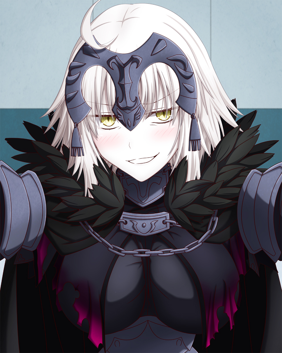 1girl, ahoge, black_cape, blush, breasts, cape, fate/grand_order, fate_(series)