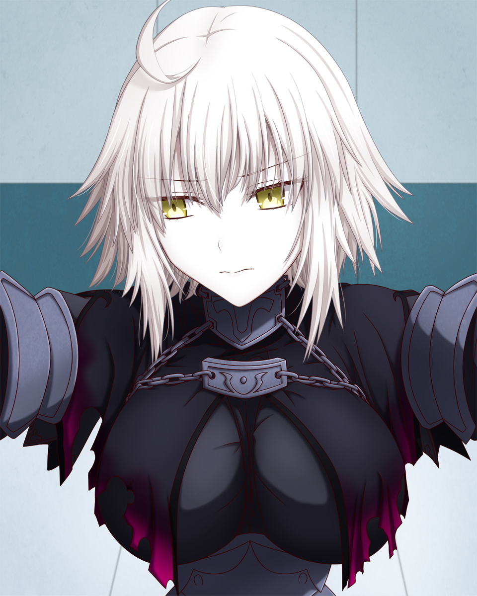 1girl, ahoge, blonde_hair, breasts, capelet, chain, fate/grand_order, fate_(series)