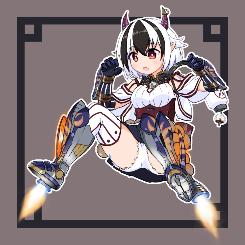 1girl, breasts, chest_jewel, crossette_(xenoblade), flying, highres, horns, medium_breasts