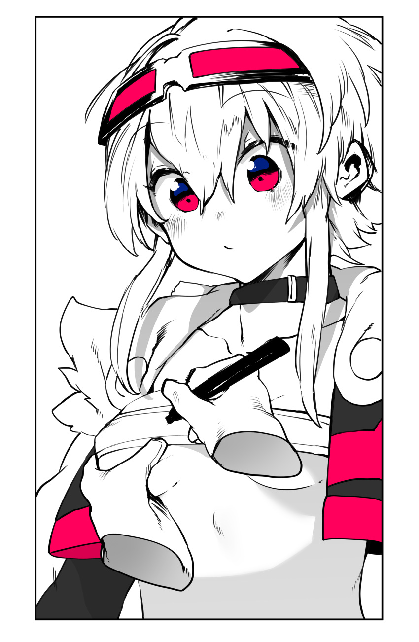 1girl, 1other, absurdres, bandeau, breast_grab, breasts, choker, closed_mouth
