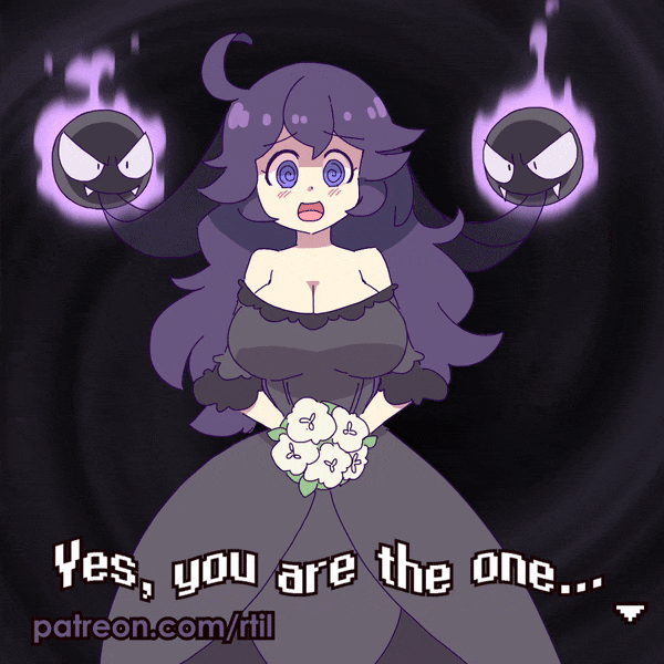 1girl, alternate_breast_size, animated, animated_gif, bare_shoulders, black_dress, bouncing_breasts, bouquet
