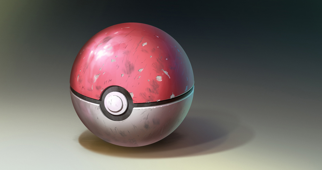 commentary_request, crack, dirty, gradient, gradient_background, illustration_room_nagi, no_humans, poke_ball