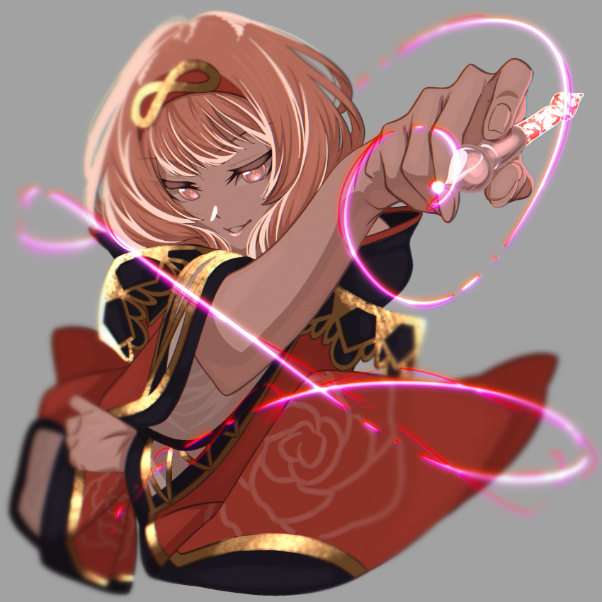 1girl, afterimage, blurry, brown_hair, eyebrows_visible_through_hair, fingernails, floral_print, glowing