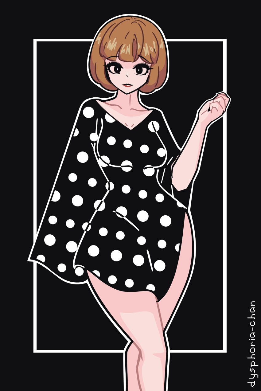 black_dress, dysphoria, long_dress, orange_hair, original, short_hair