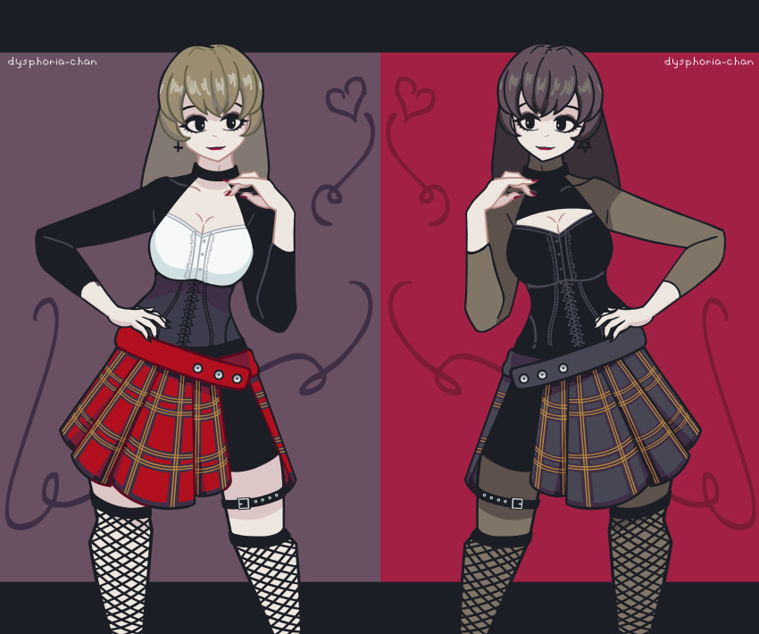 alternative_girls, black_clothes, blonde_hair, dark_hair, dysphoria, fishnets, gothic, heart