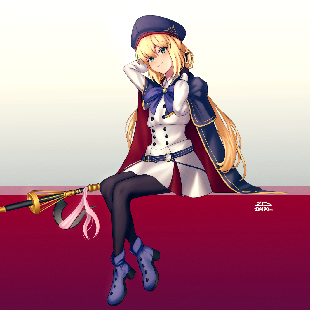 1girl, 2dswirl, artoria_pendragon_(caster)_(fate), artoria_pendragon_(fate), blonde_hair, blue_cape, cape, dress