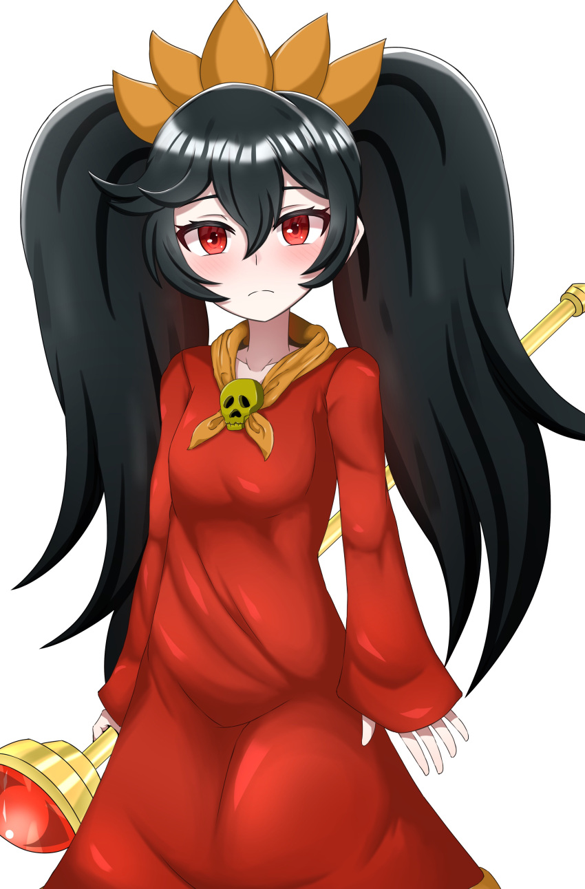1girl, absurdres, ashley_(warioware), black_hair, breasts, dress, frown, highres