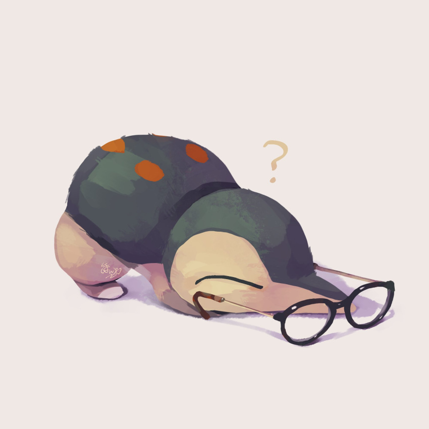 ?, black-framed_eyewear, closed_eyes, commentary_request, creature, cyndaquil, glasses, highres