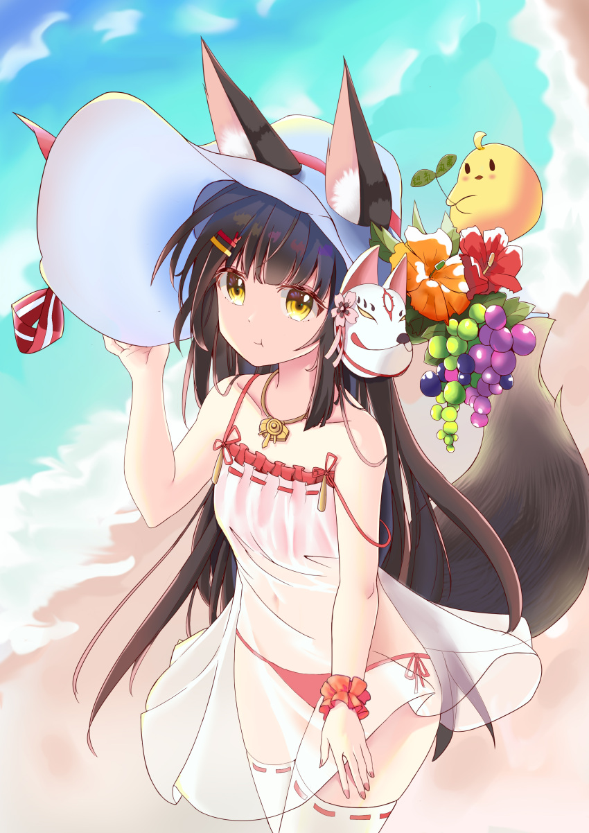 1girl, :t, absurdres, adjusting_clothes, adjusting_headwear, animal_ears, azur_lane, bangs