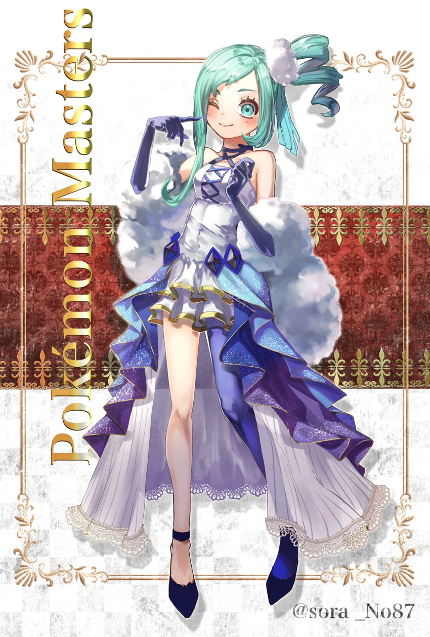 1girl, alternate_costume, bare_shoulders, blush, closed_mouth, commentary_request, eyelashes, framed