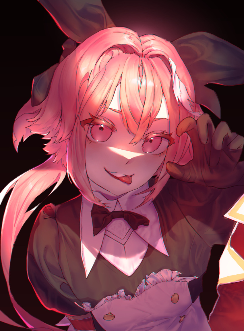 1boy, :q, absurdres, astolfo_(fate), black_background, eyebrows_behind_hair, eyebrows_visible_through_hair, eyes_visible_through_hair