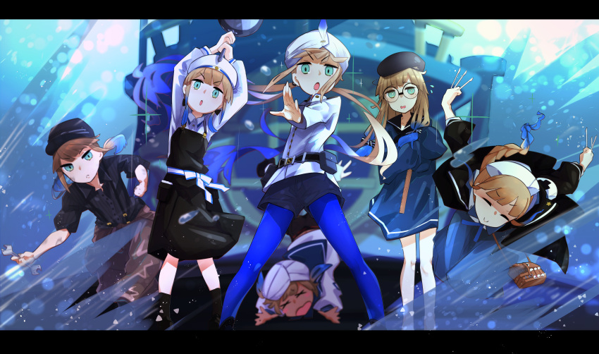 1boy, 5others, absurdres, apron, aqua_eyes, baker_nemo_(fate), bangs, belt