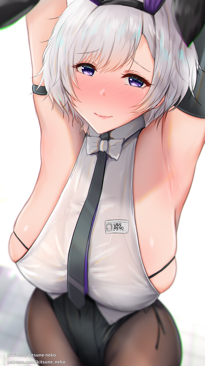 1girl, animal_ears, armpits, arms_up, artist_name, azur_lane, backless_leotard, black_leotard