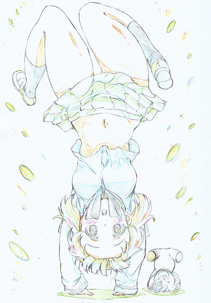 1girl, :o, absurdres, bangs, blouse, blush, boko_(girls_und_panzer), clothes_lift