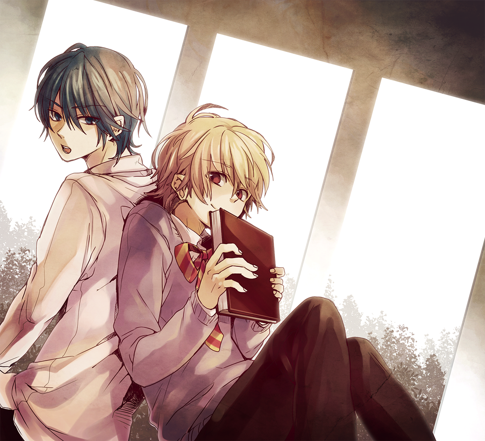 2boys, back-to-back, black_hair, book, brown_hair, gryffindor, harry_potter, harry_potter_and_the_prisoner_of_azkaban