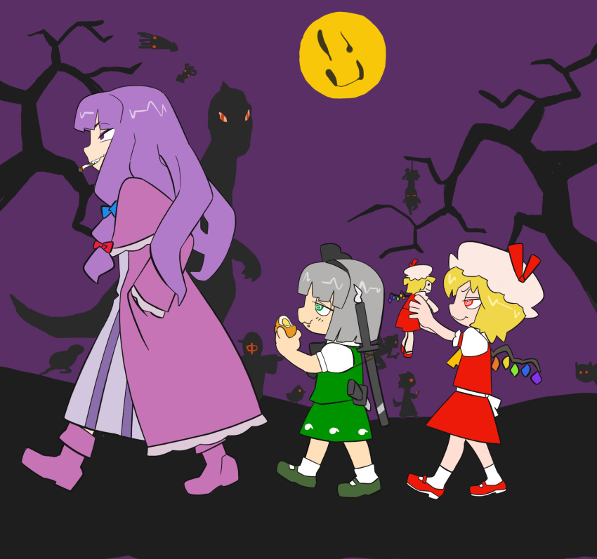6+girls, @_@, ascot, bangs, bare_tree, benikurage_(cookie), bird, black_bow