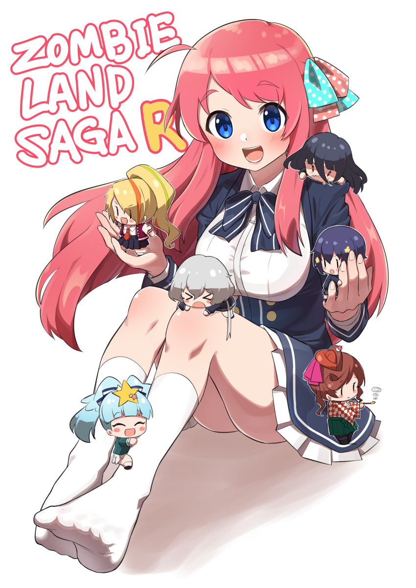 >_<, 6+girls, :d, ^_^, absurdres, black_hair, blonde_hair, blue_eyes