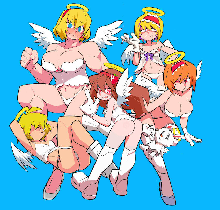 5girls, alice_margatroid, angel, angel_wings, armpits, arms_behind_head, ass, babydoll