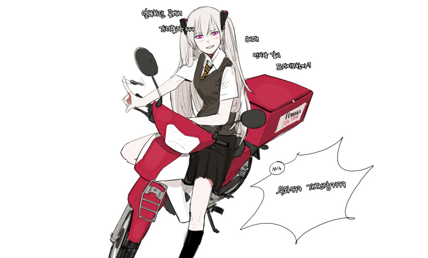 1girl, beak_(girls'_frontline), black_skirt, blush, collared_shirt, girls_frontline, grey_hair, highres