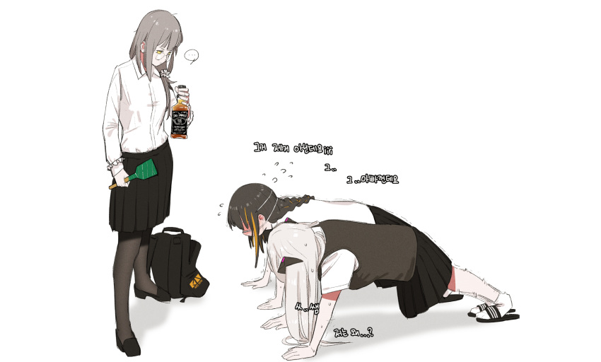 ..., 3girls, beak_(girls'_frontline), black_bag, black_footwear, blush, braid, brown_hair