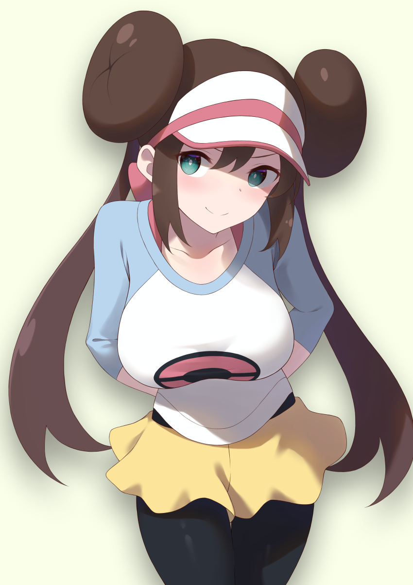 1girl, absurdres, aqua_eyes, arms_behind_back, bangs, black_legwear, blush, breasts
