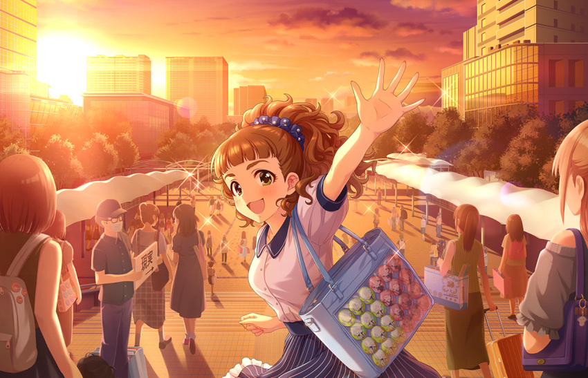 blush, brown_eyes, brown_hair, dress, idolmaster_cinderella_girls_starlight_stage, long_hair, oonishi_yuriko, smile