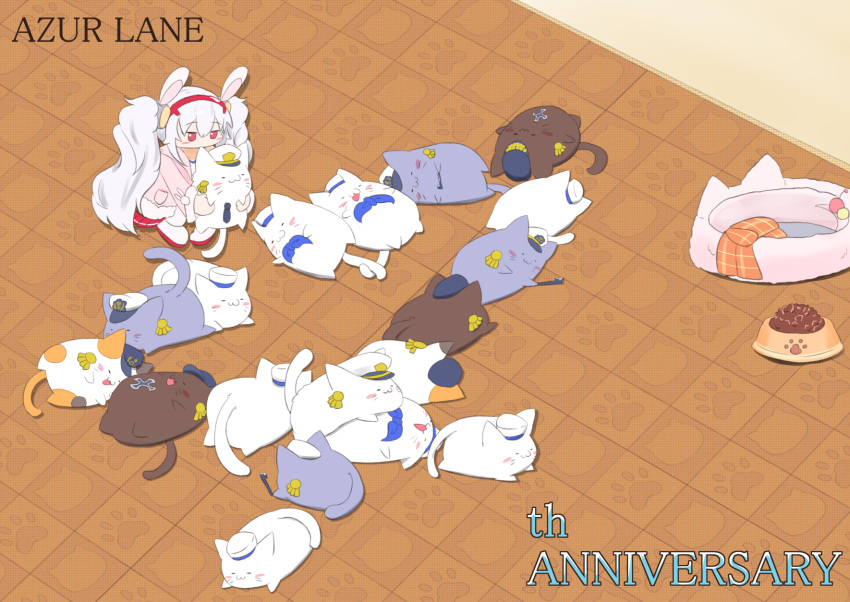 1girl, :3, animal, animal_ears, azur_lane, blue_bow, bow, brown_cat