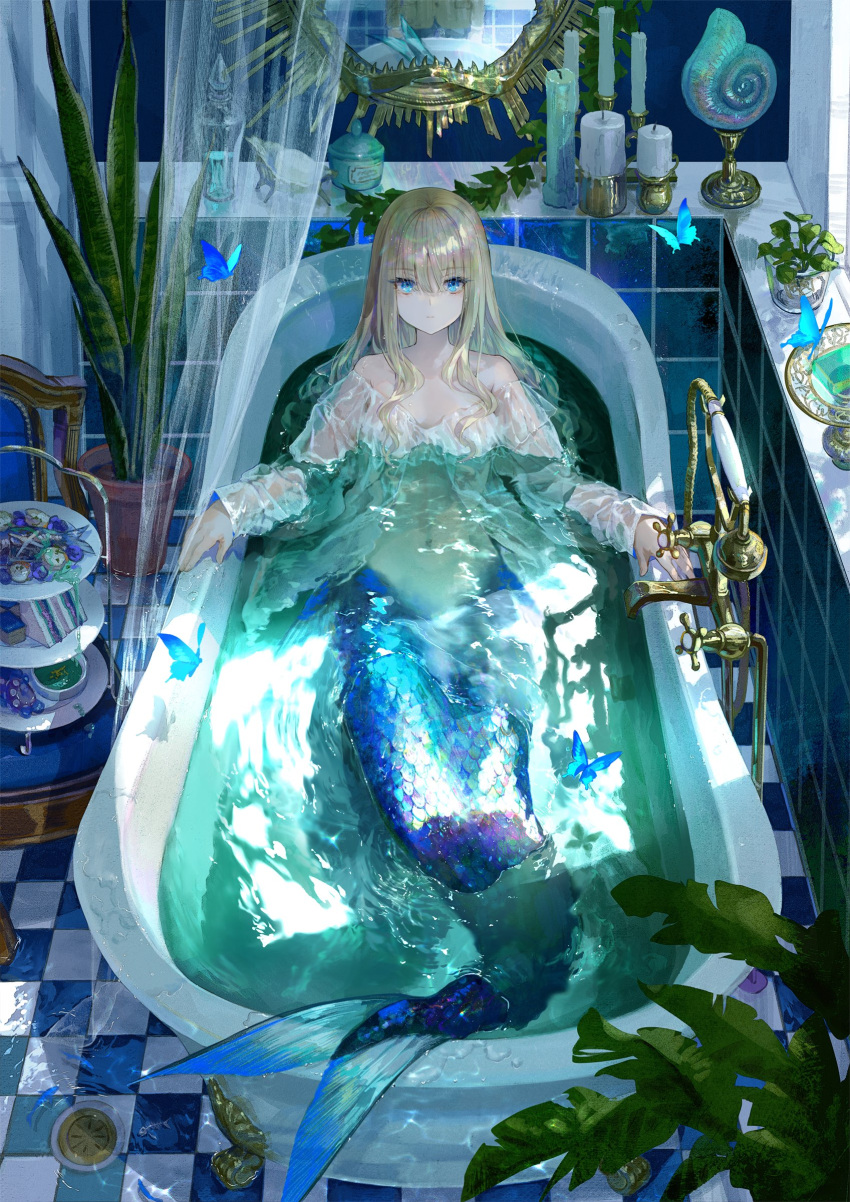 1boy, 1girl, absurdres, aqua_eyes, bath, bathing, bathroom, bathtub
