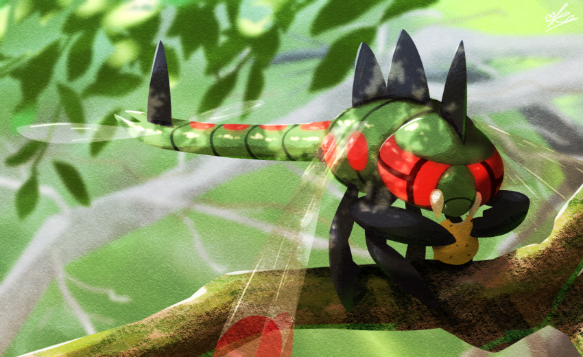 blurry, branch, bug, closed_mouth, commentary_request, eating, ewokakukaede, frown