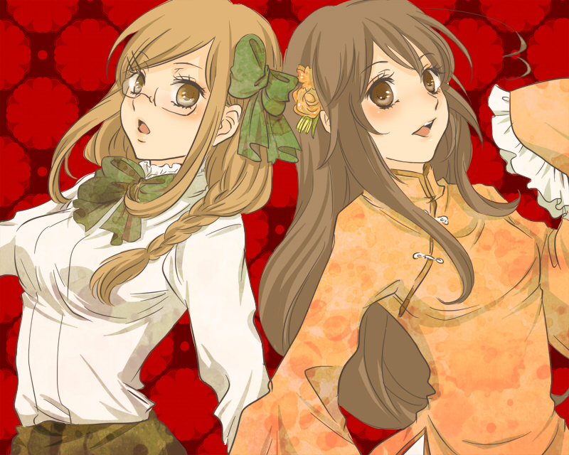 axis_powers_hetalia, bow, brown_eyes, brown_hair, flower, glasses, hair_bow, hair_flower