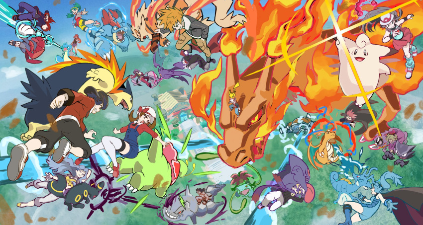 agatha_(pokemon), arcanine, battle, beam, blastoise, blue_oak, bruno_(pokemon), cape