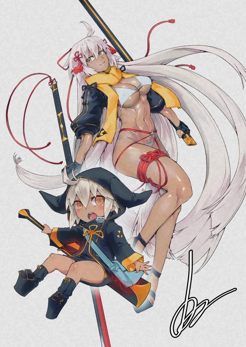 2girls, absurdres, ahoge, bikini, dark-skinned_female, dark_skin, fate/grand_order, fate_(series)