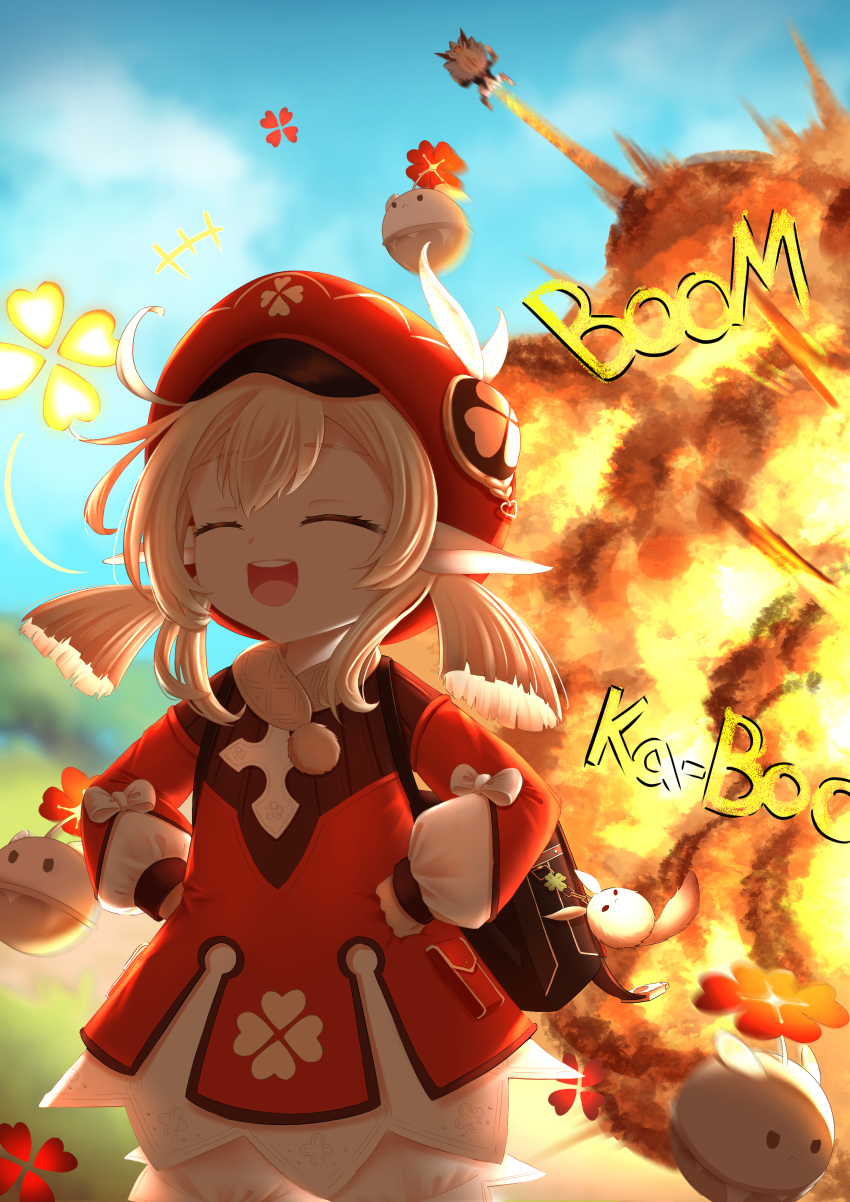 1girl, :d, ^_^, ^o^, absurdres, ahoge, backlighting, backpack