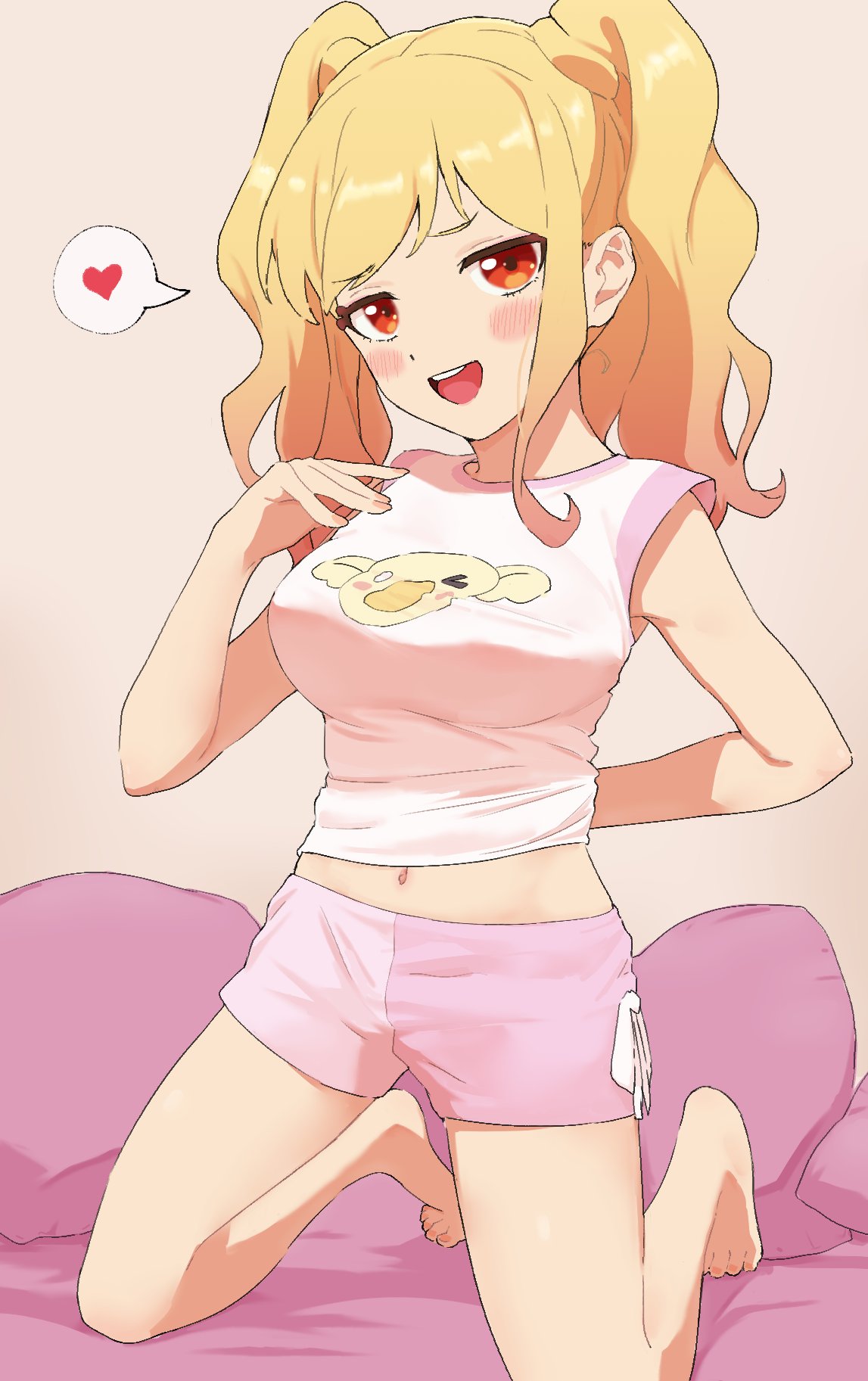 1girl, :d, aikatsu!, aikatsu!_(series), aikatsu_stars!, arm_behind_back, barefoot, blonde_hair