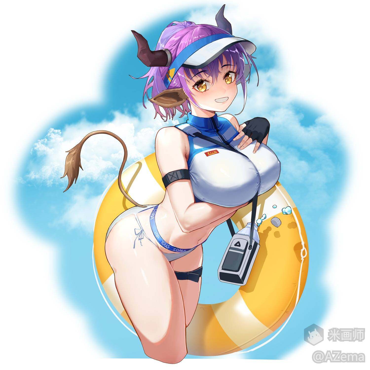 1girl, animal_ears, arknights, armband, azema, bangs, bikini, black_gloves