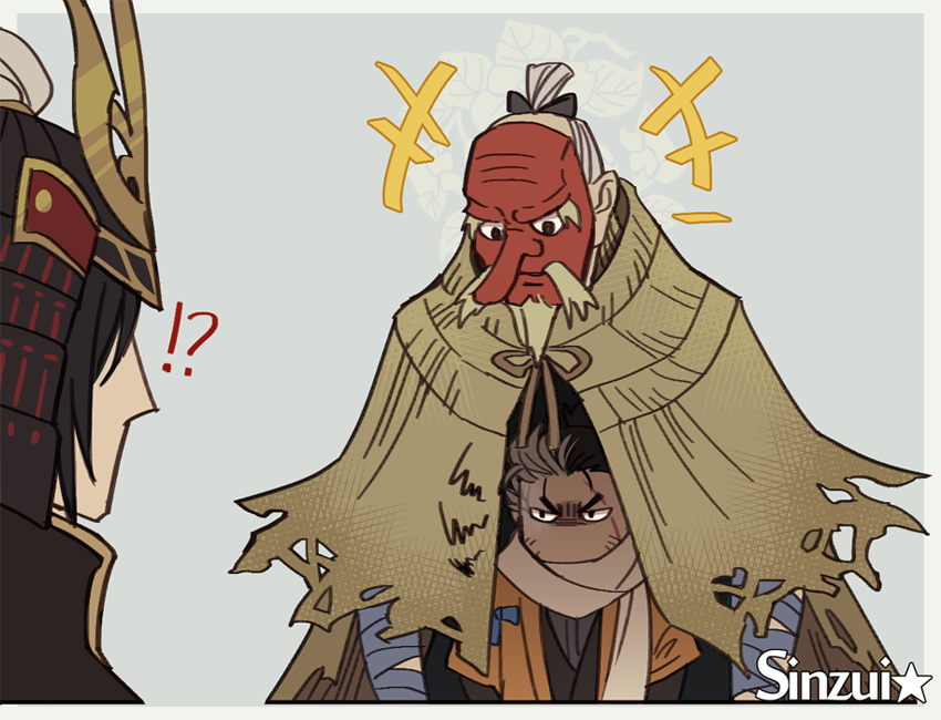!?, +++, 3boys, artist_name, ashina_genichirou, ashina_isshin, black_hair, commentary_request