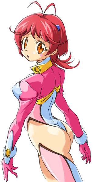 antenna_hair, aoi_anna, ass, blush, bodysuit, face, godannar, highleg