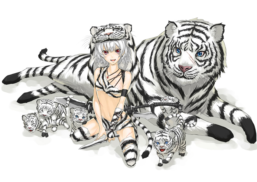 kneeling, kurogin, original, red_eyes, scar, short_hair, solo, sword